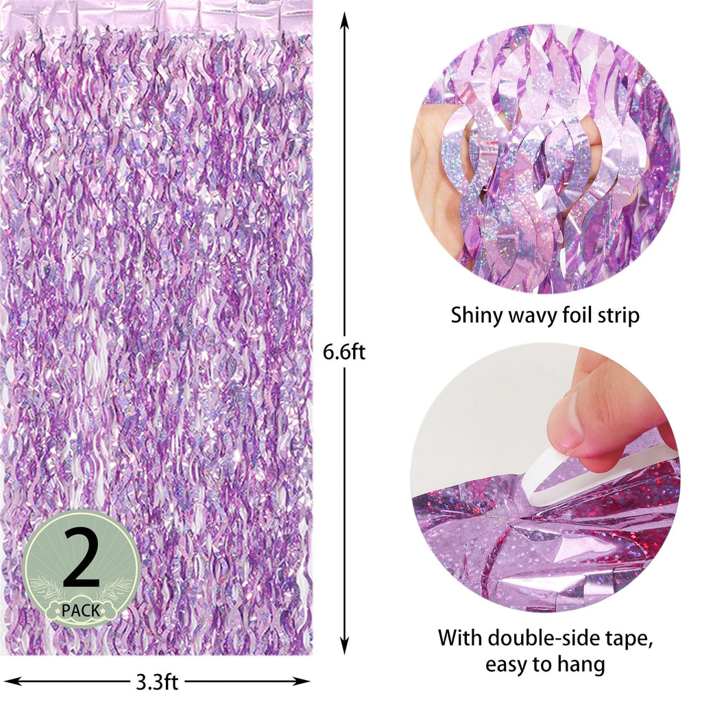 WBinFeng Lilac Pink Wave Party Backdrop Foil Fringe Curtain Streamers 2 Pack