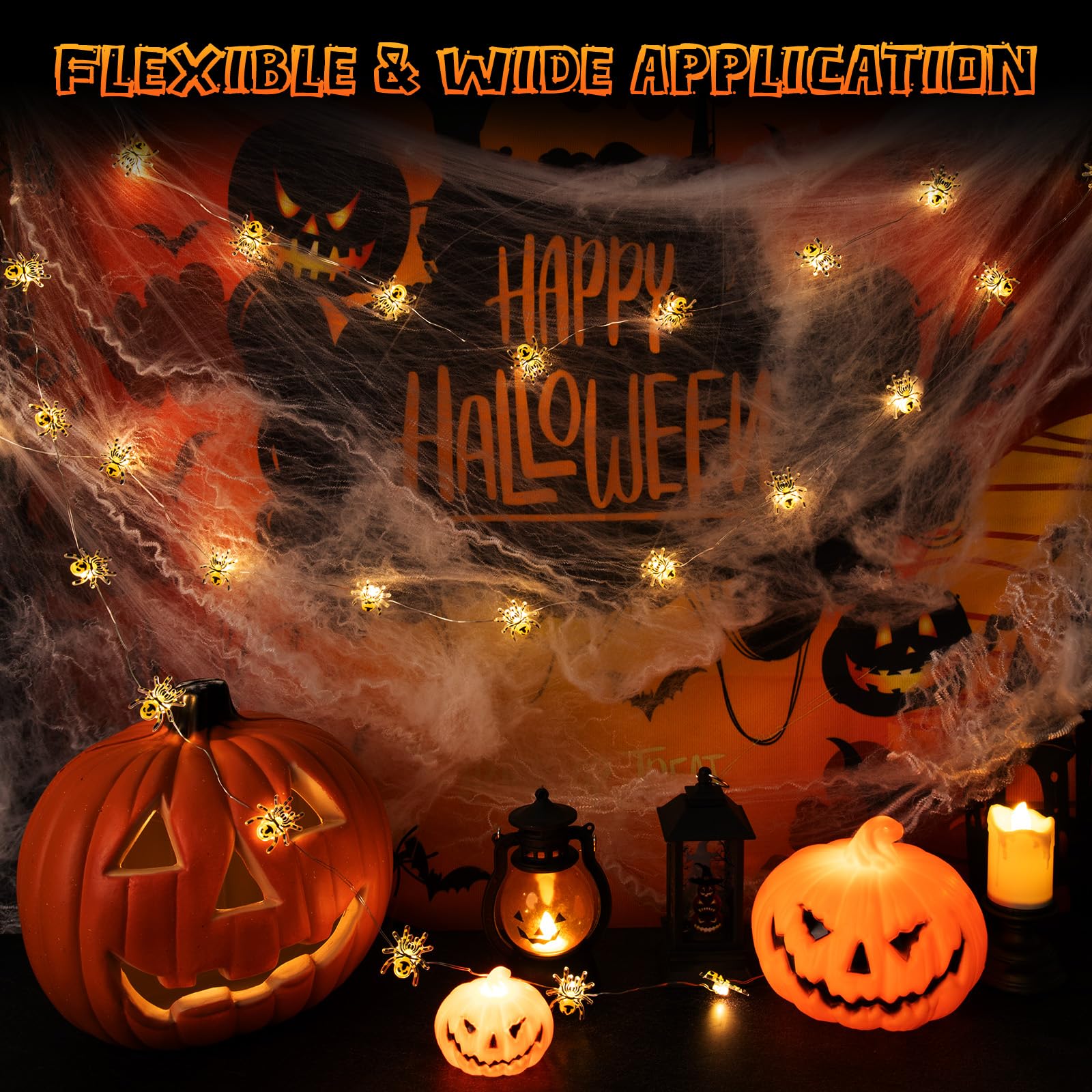 Joygoods Halloween Spider String Lights 7ft 20 LED Warm White Battery 2 Pack