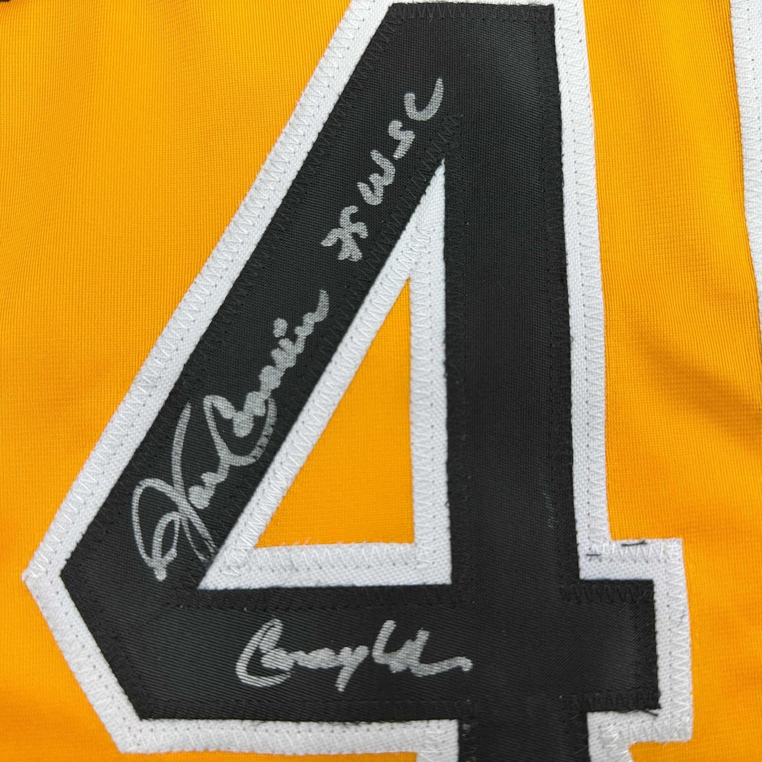 Framed Autographed/Signed John Candelaria 35x39 Pittsburgh Yellow Baseball Jersey JSA COA