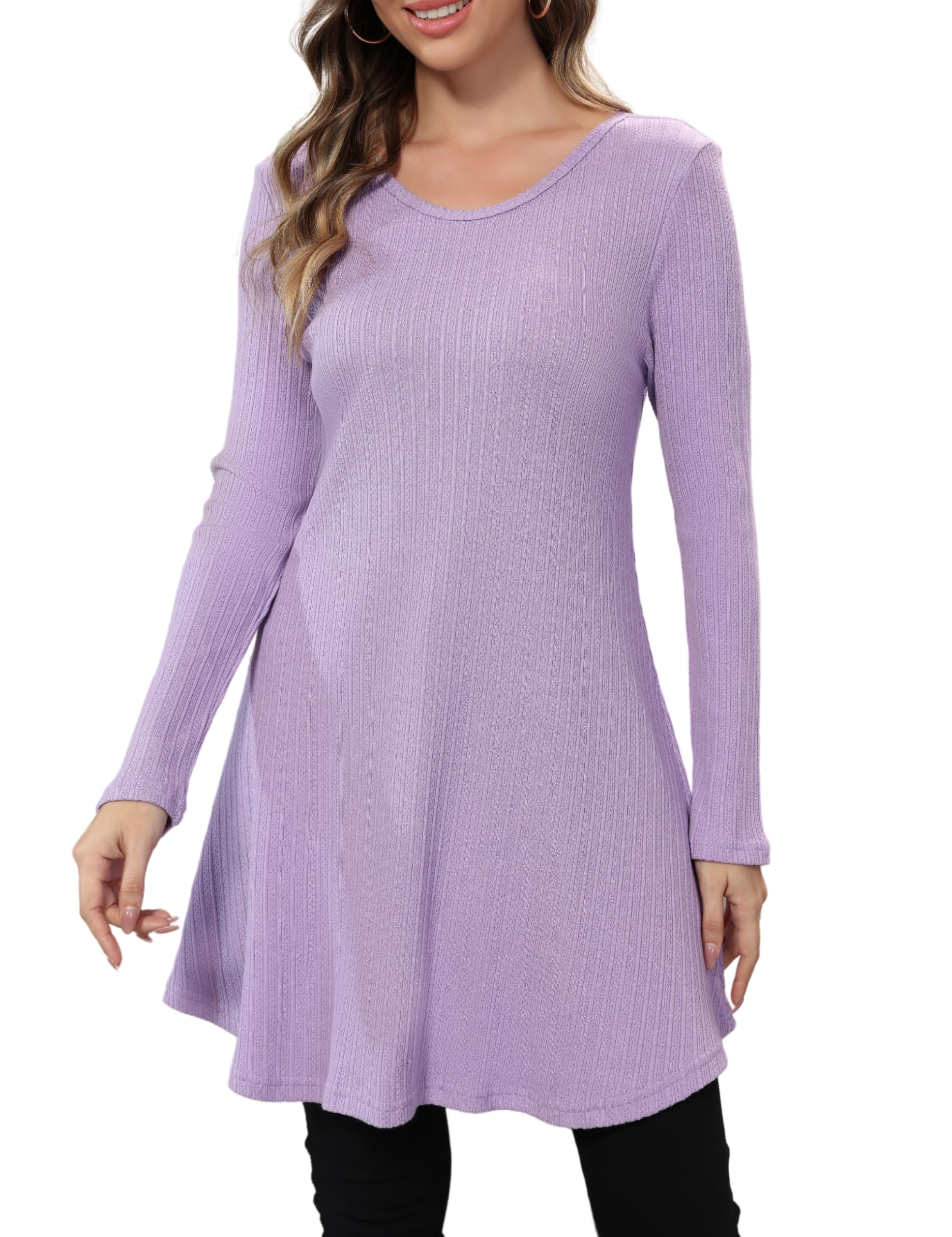 Aphratti Womens Sweater Dress Tunic Top Long Sleeve Casual Lavender L