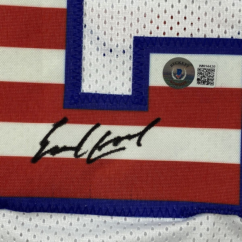 Framed Autographed/Signed Earl Campbell 35x39 Texas USA White Football Jersey Beckett BAS COA