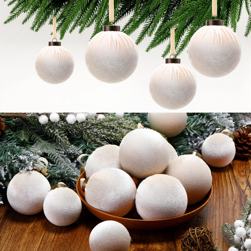 HyDren 24Pcs Beige Velvet Shatterproof Christmas Ornaments Balls 3.15,2.76,2.36"