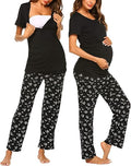 Ekouaer Maternity Nursing Pajama Set Breastfeeding Sleepwear Black Flower Size S