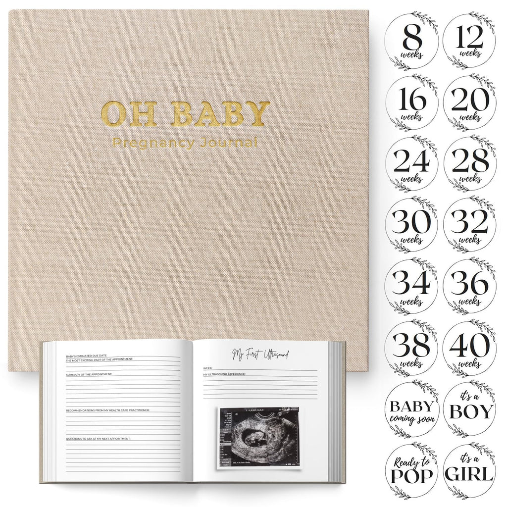 LUMOSX Pregnancy Journal Memory Book Baby Bump Stickers Beige Gender Neutral
