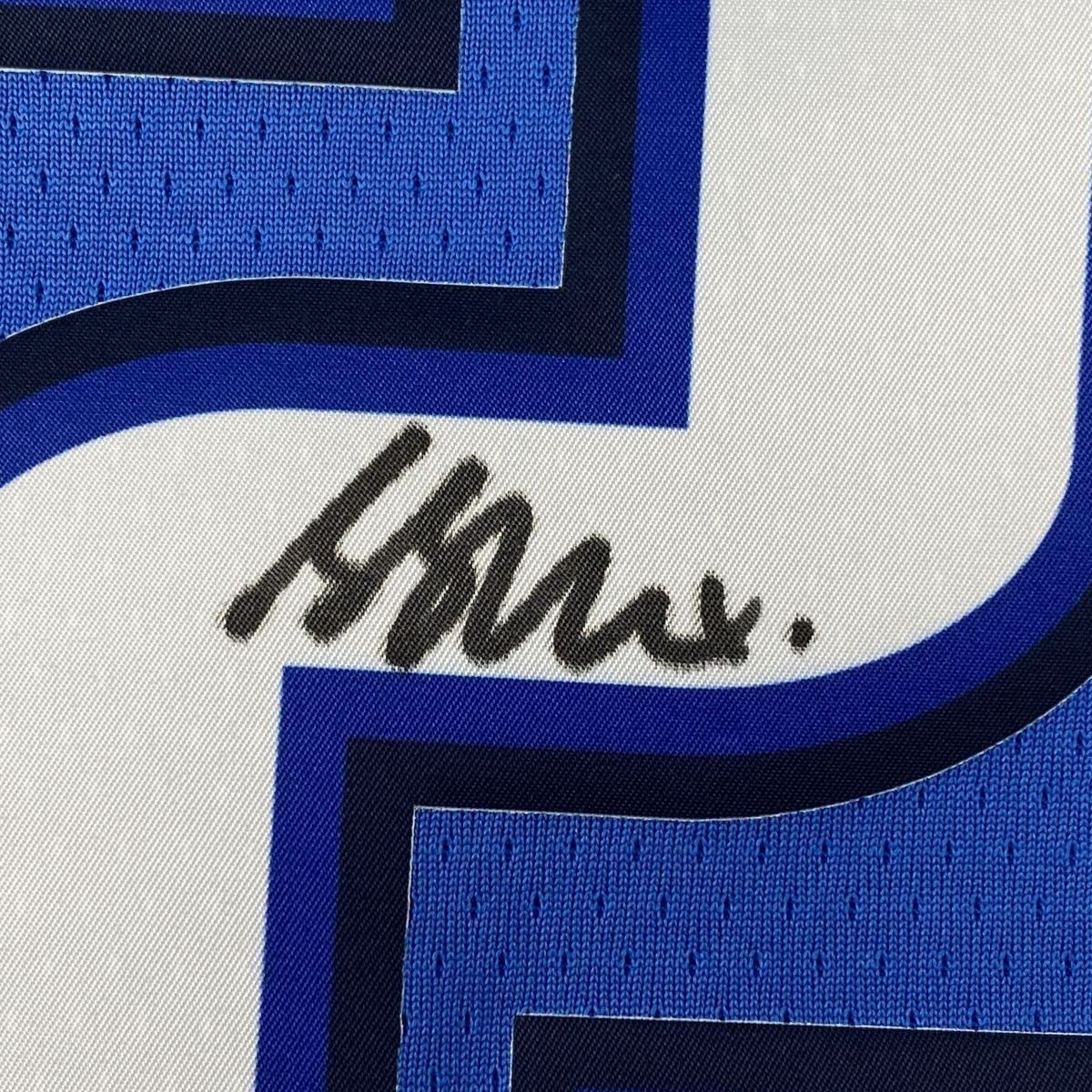 Framed Autographed/Signed Shai Gilgeous-Alexander 35x39 Oklahoma City Thunder Blue Basketball Jersey Fanatics COA
