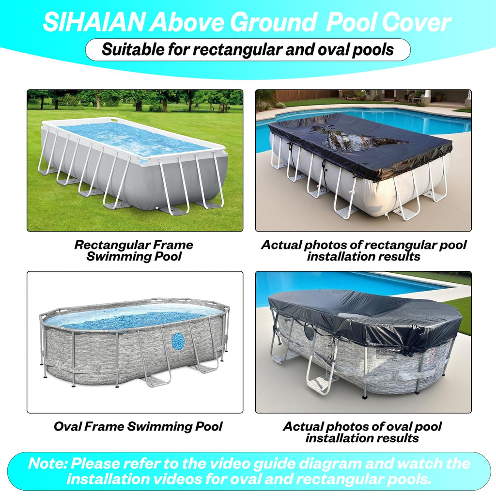 SIHAIAN 16x28Ft Oval Pool Cover UV Weather Resistant Side Storage