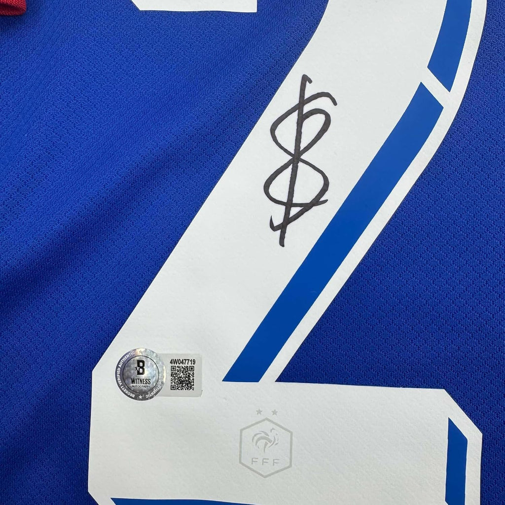 Framed Autographed/Signed Bradley Barcola 35x39 France French National Team Blue Soccer Jersey Beckett BAS COA