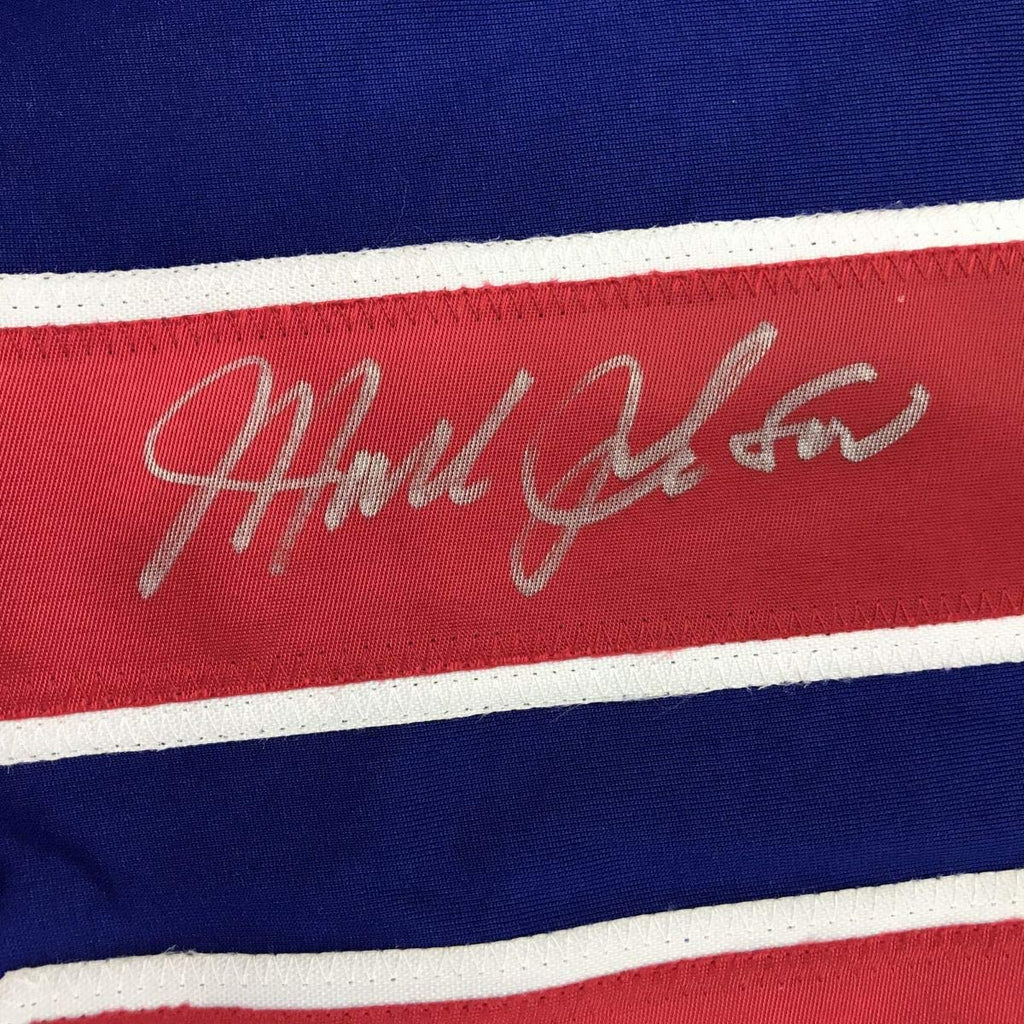 Autographed/Signed Mark Johnson Blue Team USA Miracle On Ice 1980 Olympics Hockey Jersey JSA COA