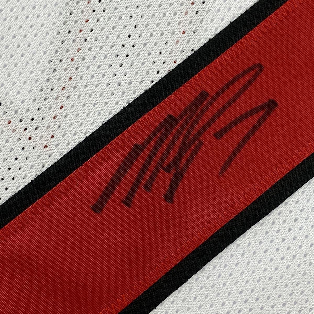 Framed Autographed/Signed Michael Mike Vick 35x39 Atlanta Retro White Football Jersey Beckett BAS COA