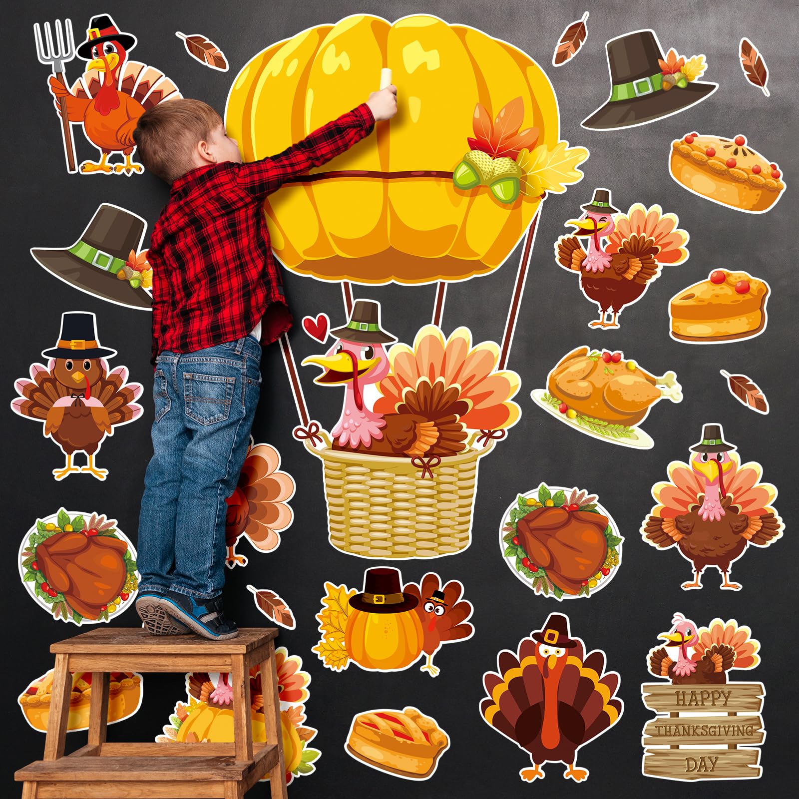 Whaline 45Pc Thanksgiving Turkey Hot Air Balloon Paper Cutouts Autumn Decor
