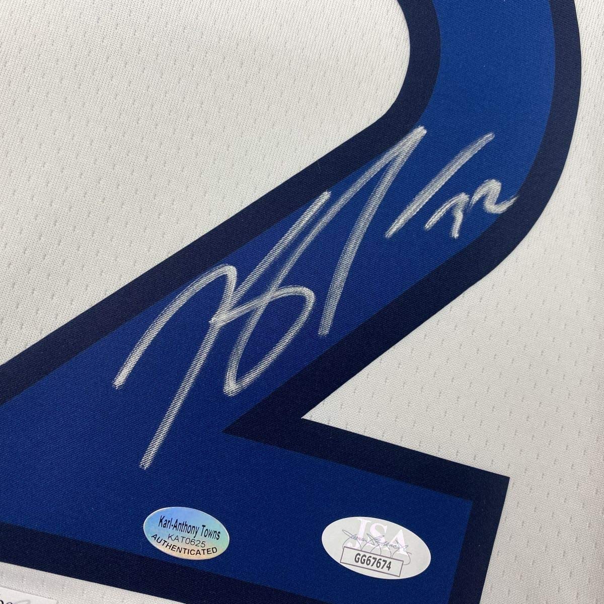 Framed Autographed/Signed Karl-Anthony Towns 35x39 Minnesota White Basketball Jersey JSA COA