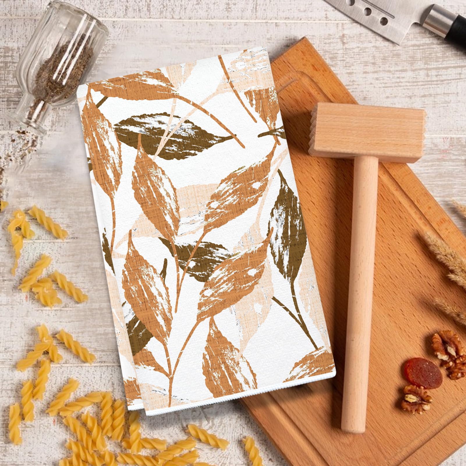 Lebsitey Orange Leaf Pattern Kitchen Towel Set of 4 24x16 Inch Polyester