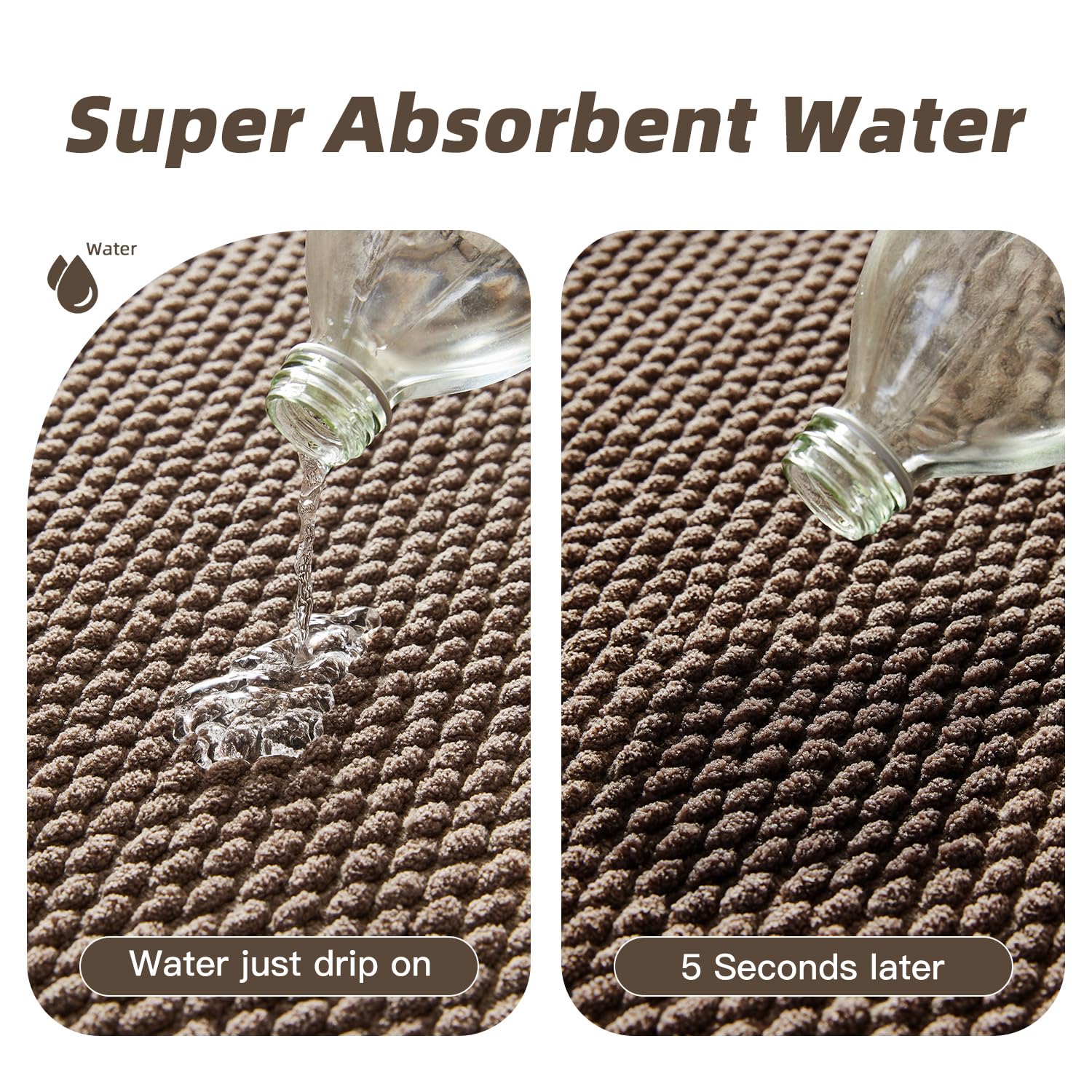 BULULOM Chenille Bathroom Rug Rubber Backing Brown 16x24 Absorbent Mat