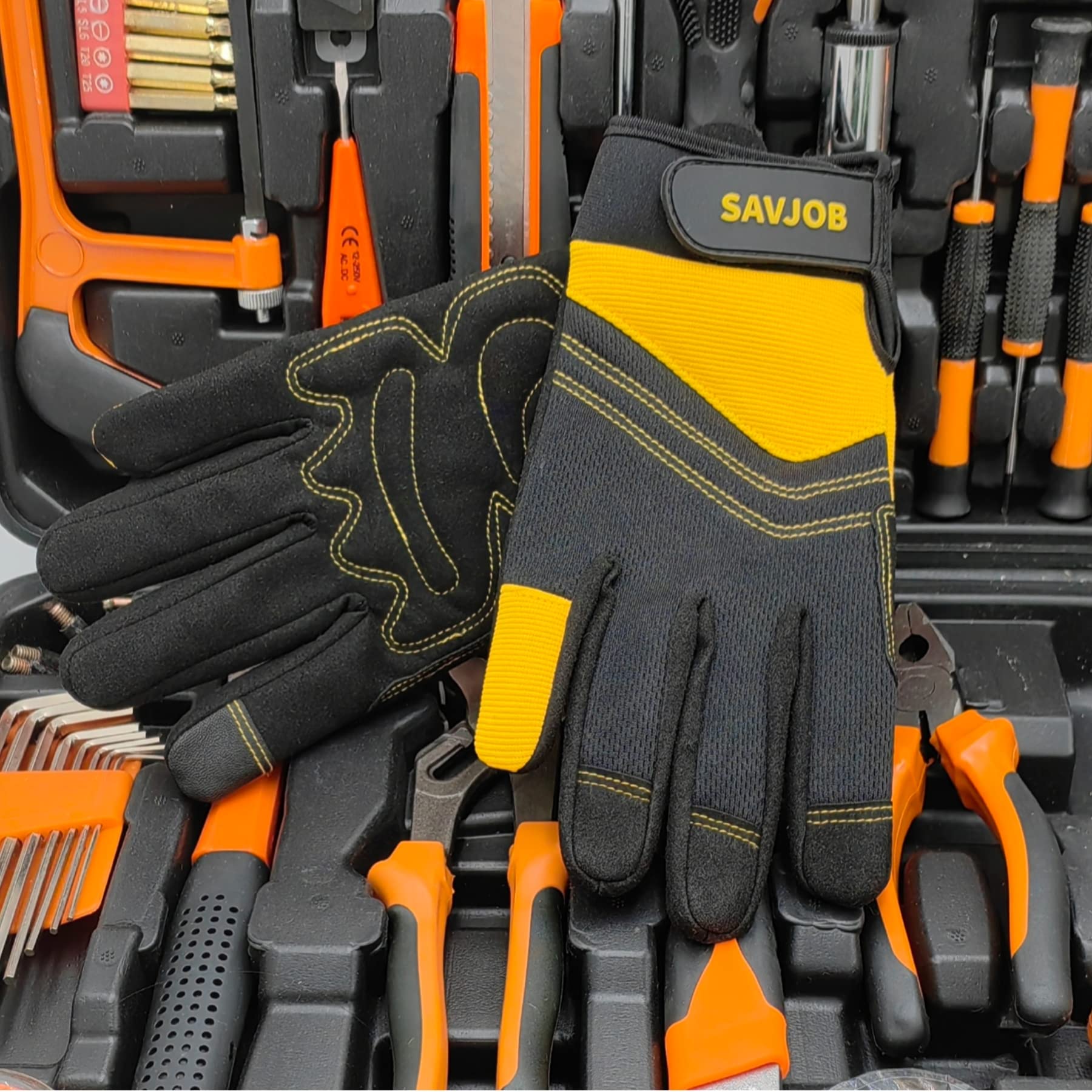 SAVJOB Women's Light-Duty Work Gloves Faux Leather Yellow Size Small