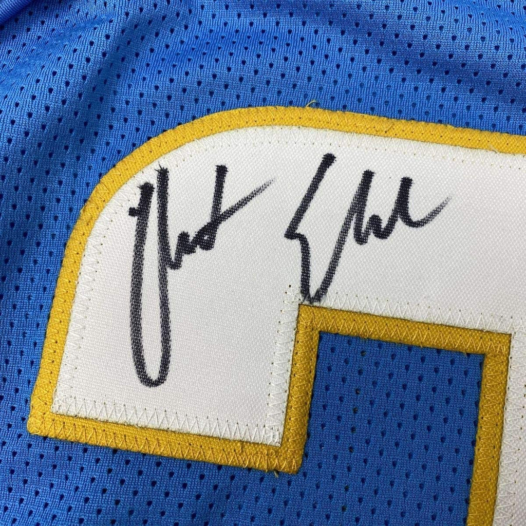 Framed Autographed/Signed Austin Ekeler 35x39 Los Angeles LA Powder Blue Football Jersey PSA/DNA COA