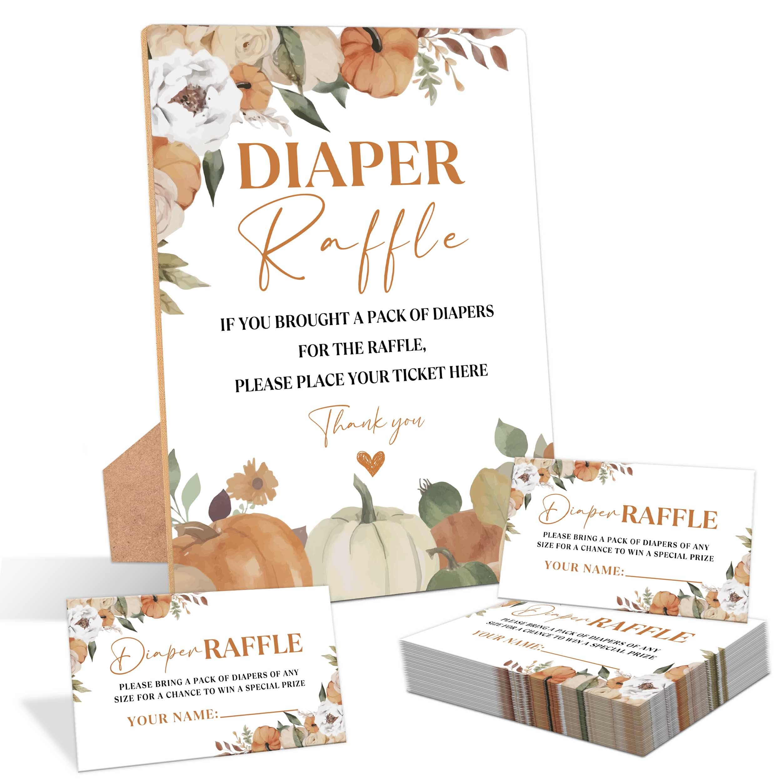 Serach Little Pumpkin Baby Shower Diaper Raffle Sign with Stand & 50 Tickets