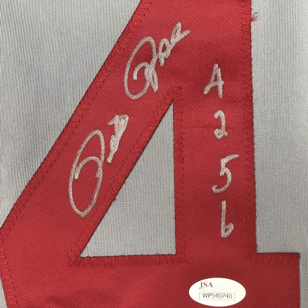 Framed Autographed/Signed Pete Rose 4256 35x39 Cincinnati Grey Baseball Jersey JSA COA
