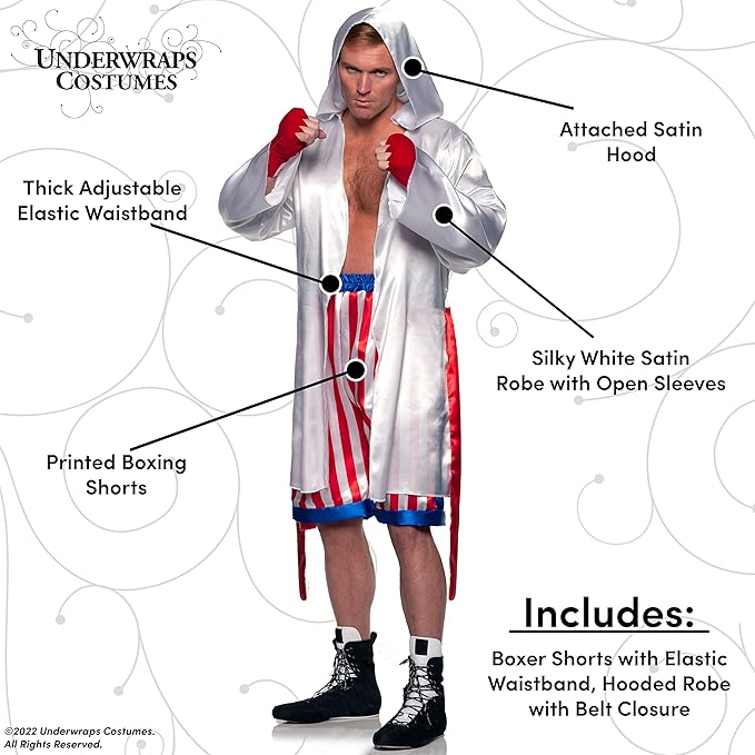 Satin Boxing Champ Two Piece Adult Costume Red, White, and Blue