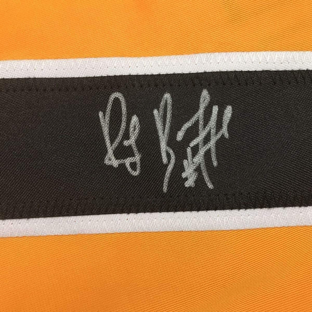 Framed Autographed/Signed Ray Bourque 35x39 Boston Yellow Hockey Jersey JSA COA