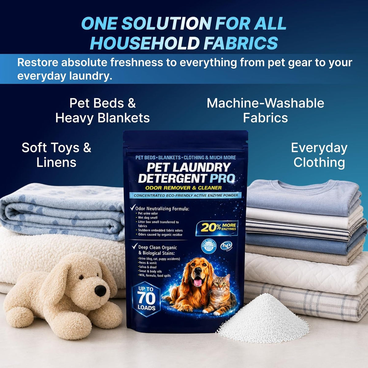 Enzyme Pet Laundry Detergent Powder, 70 Loads
