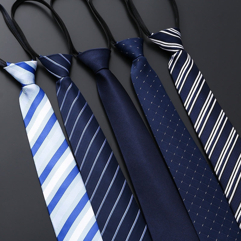 Mens Business Formal Zipper Tie With Blue Stripes