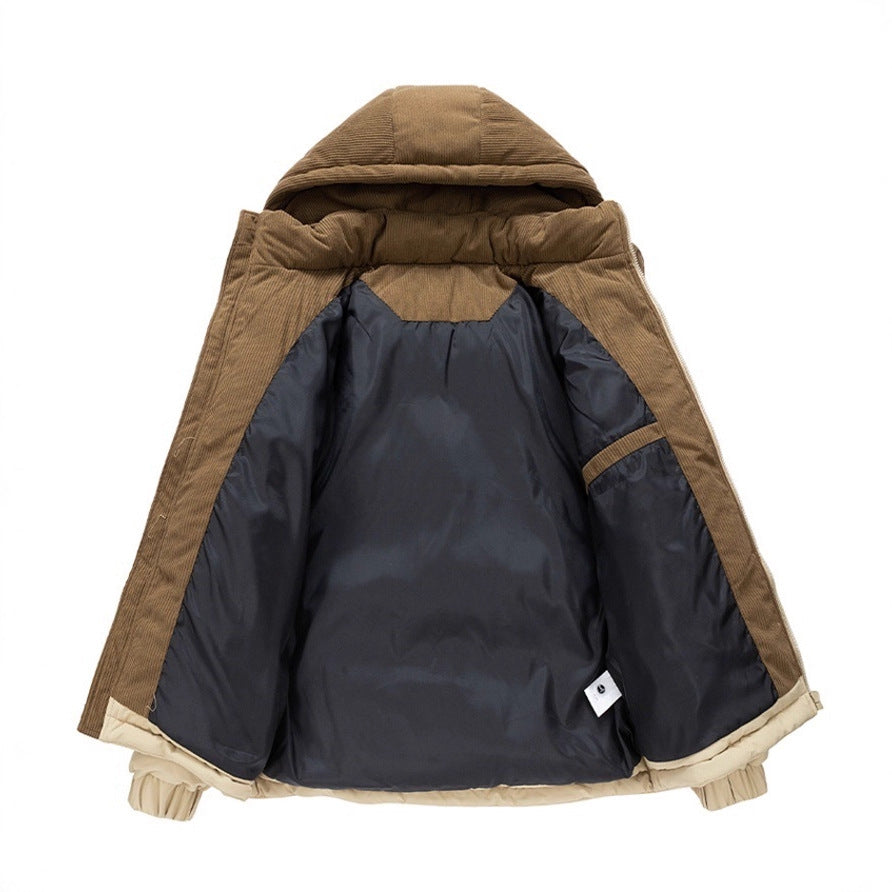 Thick Corduroy Patchwork Jacket Winter Zip-up Stand Collar Coat Casual Commuter Long-sleeved Cardigan Top Outwear Women's Clothing