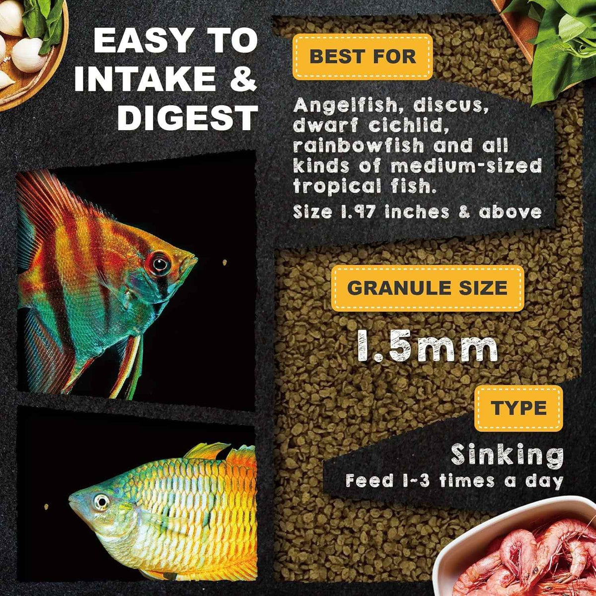 Tropical Fish Food Pellets for Discus Cichlids 4.6oz