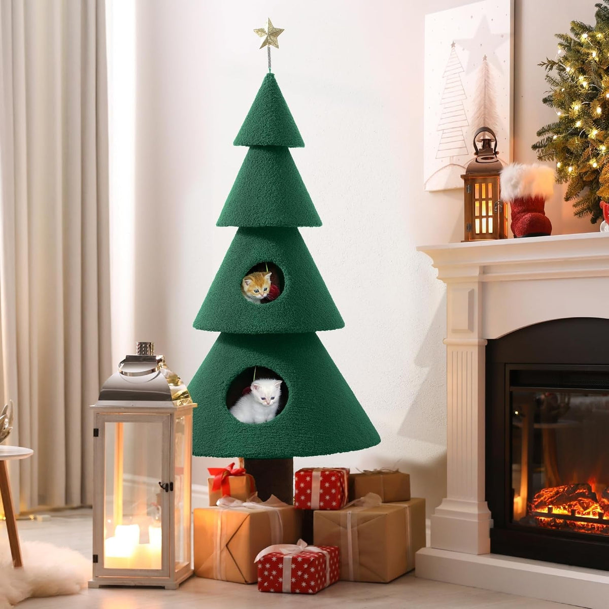 Christmas Cat Tower with 2 Enclosed Houses – 60 & 63 in