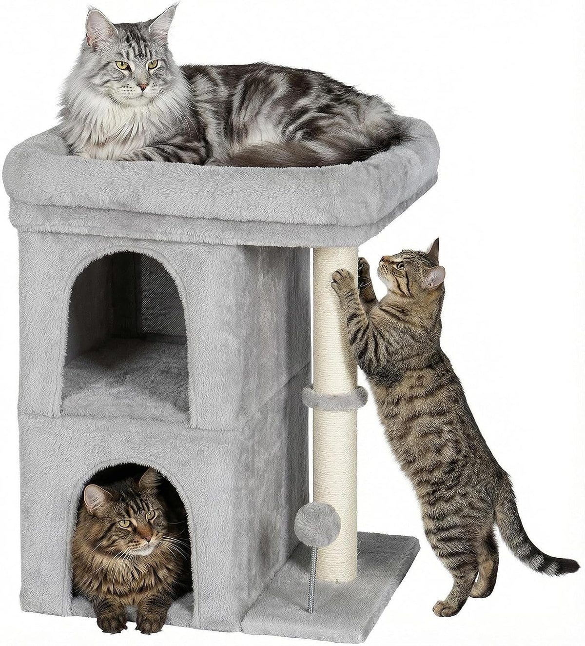 24in Cat Tree for Large Cats with Perch, Condos & Scratcher