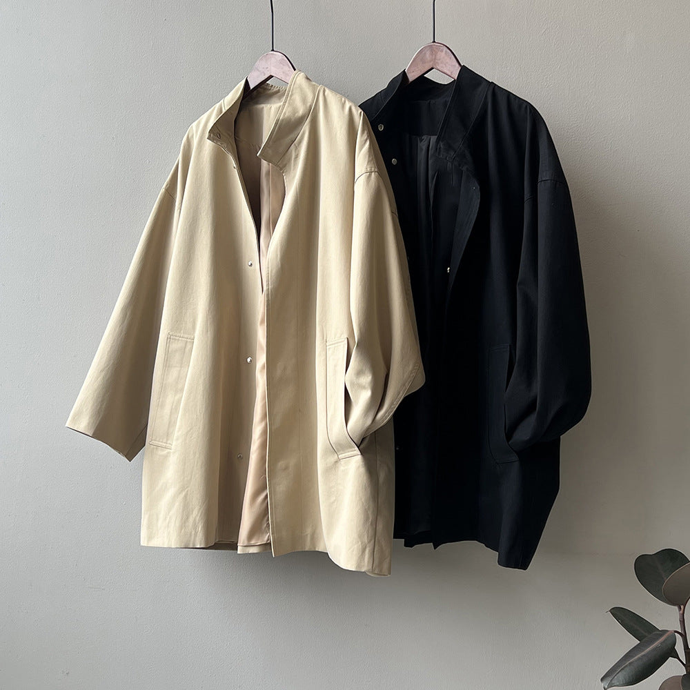 Japanese Style Workwear Style Stand Collar Trench Coat For Women
