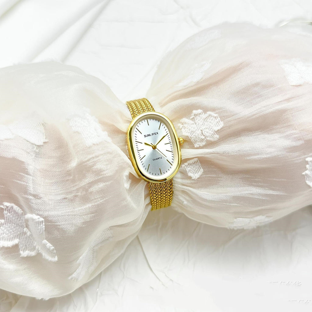 Sunlifex Cross-Border Bestseller Small-Dial Oval Gold Wheat-Grain Watch