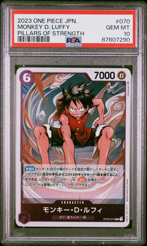 Graded 2023 One Piece OP03 Japanese Monkey D. Luffy #070 Pillars of Strength Trading Card Game PSA 10 Gem Mint