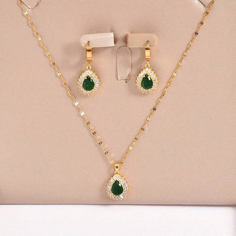 Retro Hong Kong Style Jade White Suit Necklace Earrings All-match Jewelry