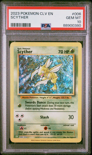 Graded 2023 PKM CLV Scyther #006 Classic Venusaur & Lugia Ex Deck Trading Card Game PSA 10 Gem Mint