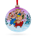 Three Little Pigs Glass Ball Christmas Ornament 4 Inches