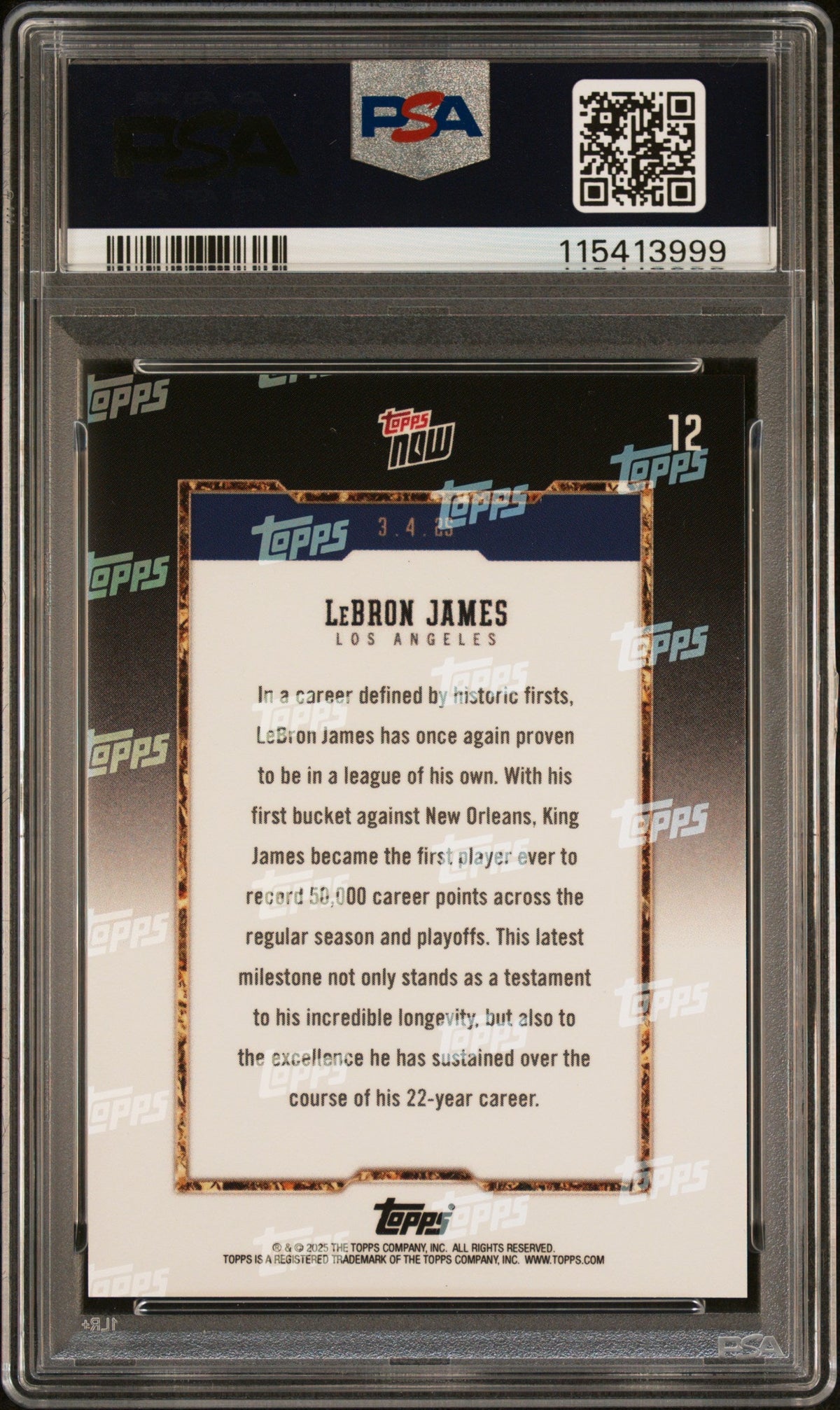 Graded 2024 Topps Now LeBron James #12 Basketball Card PSA 10 Gem Mint