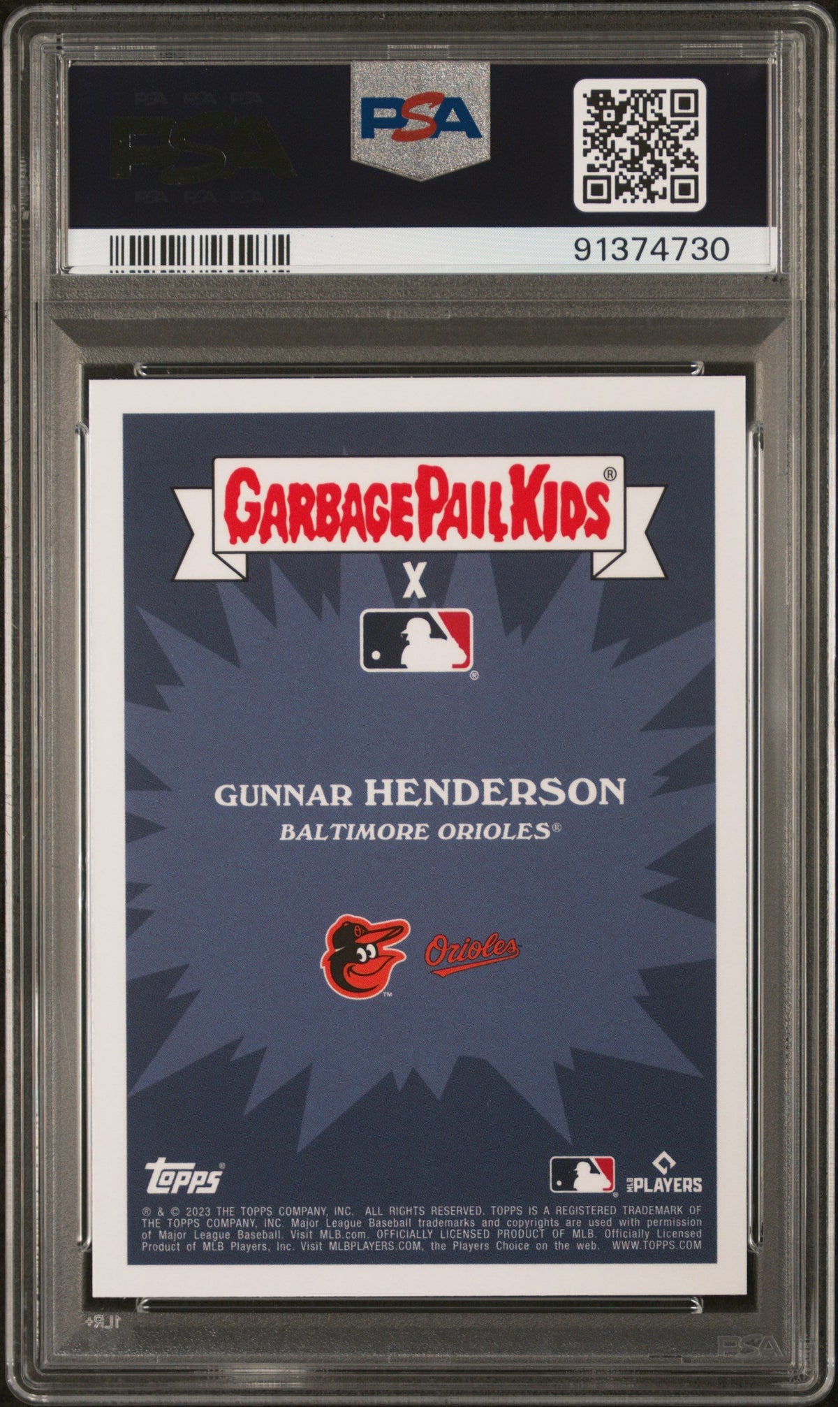 Graded 2023 Topps Garbage Pail Kids Gunnar Henderson #25B Hungry Henderson Rookie RC Baseball Card PSA 10 Gem Mint