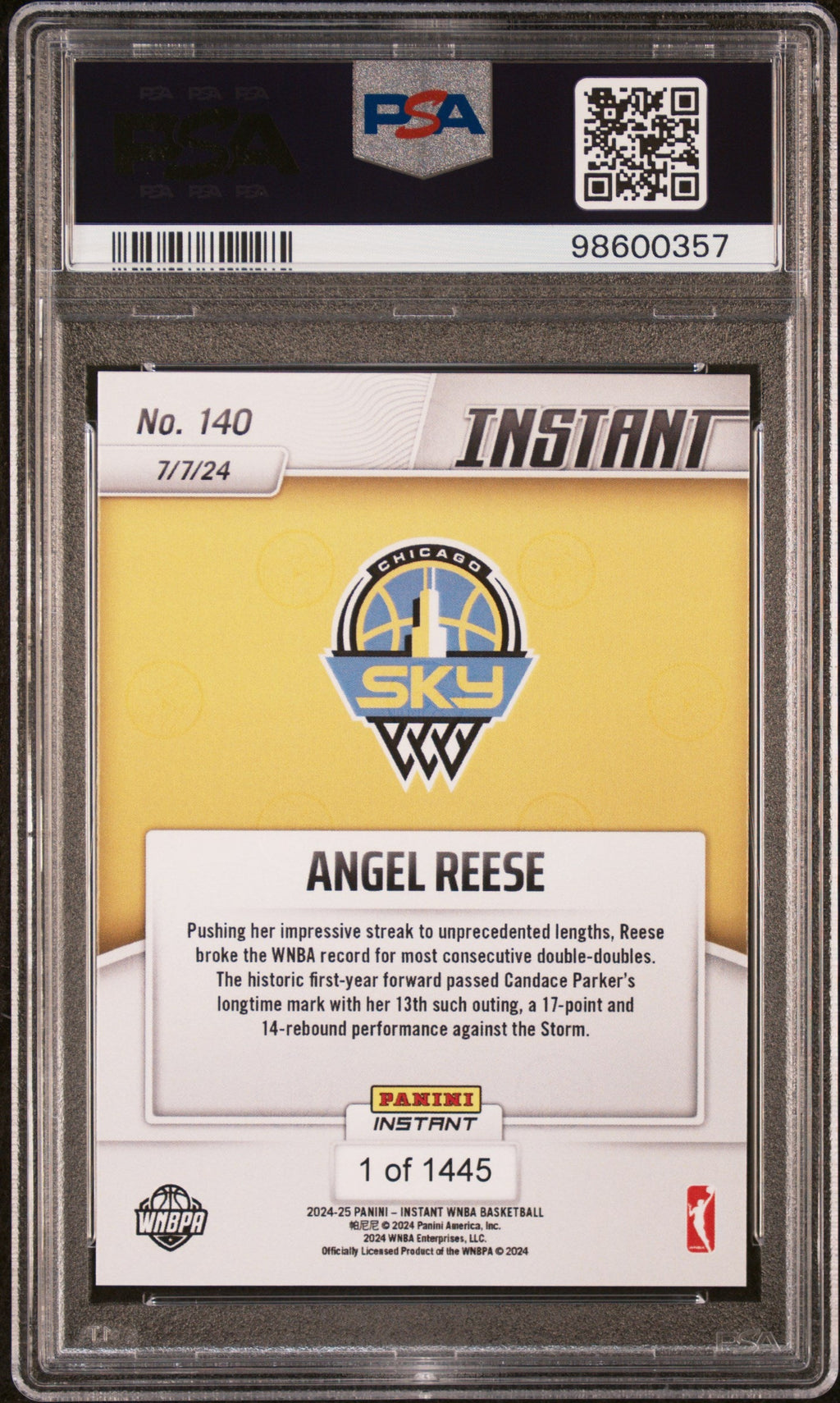 Graded 2024 Panini Instant WNBA Angel Reese #140 Rookie RC Basketball Card PSA 9 Mint