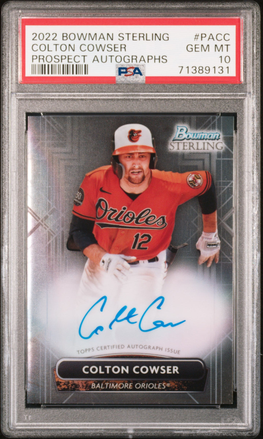 Graded 2022 Topps Bowman Sterling Colton Cowser #PACC Prospect Autographs Rookie RC Baseball Card PSA 10 Gem Mint