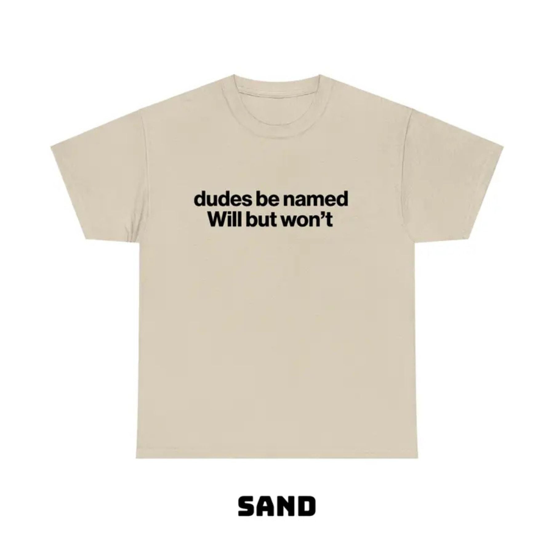 "Dudes Be Named Will But Won’t" Funny T-Shirt – Ironic Sarcastic Graphic Tee, Unisex Cotton Shirt