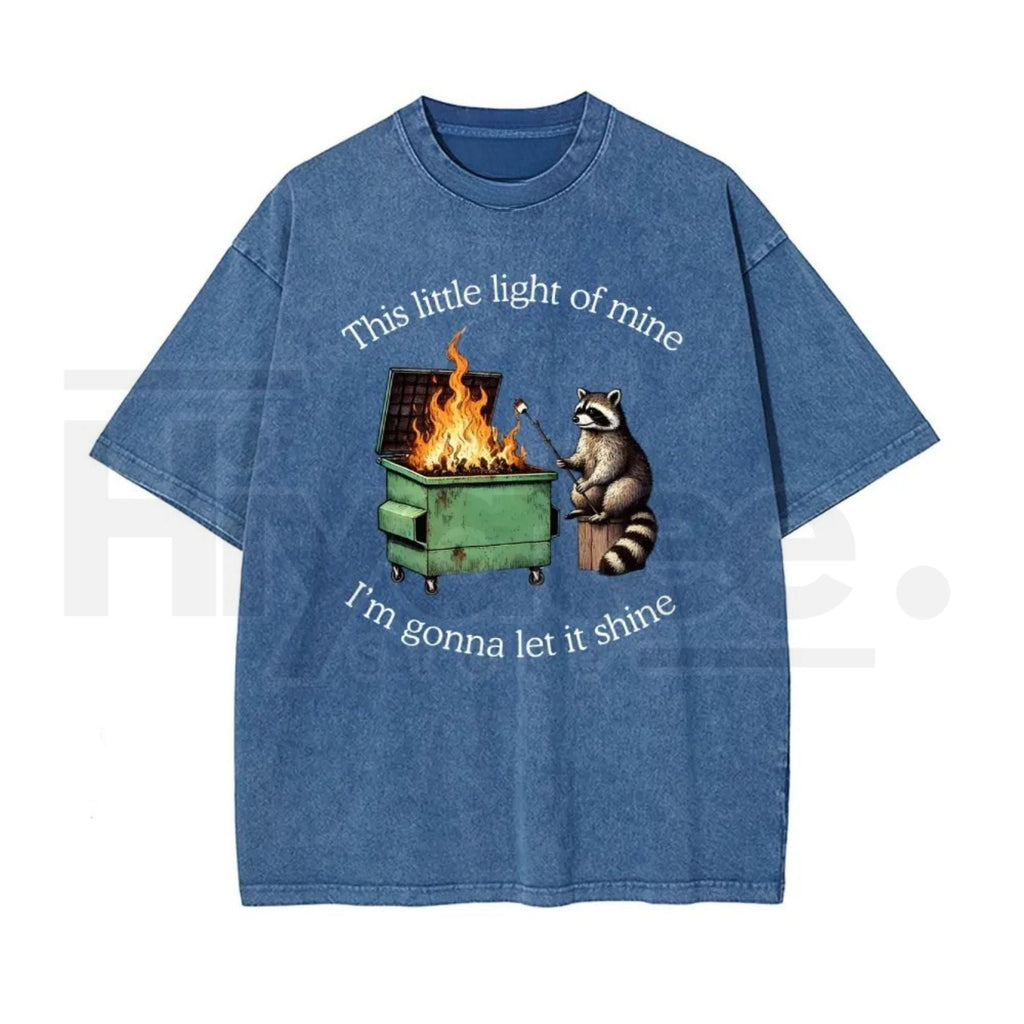 Raccoon “Let It Shine” Vintage Washed T-Shirt – Oversized Batik Cotton Inspirational Graphic Tee