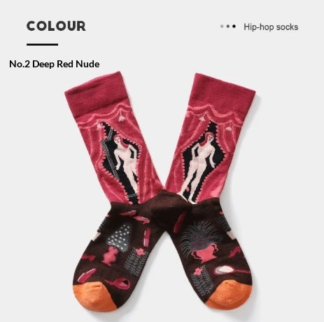 French Creative Socks Illustration Art Socks For Men And Women Couples