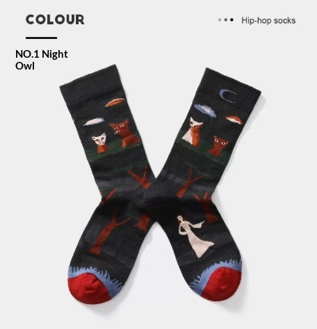 French Creative Socks Illustration Art Socks For Men And Women Couples