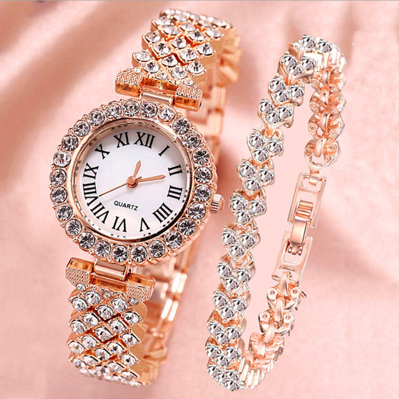 Fashionable Roman-Style Diamond-Encrusted Womens Watch