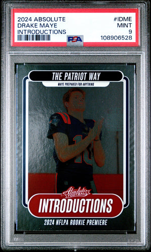 Graded 2024 Panini Absolute Drake Maye #IDME Introductions Rookie RC Football Card PSA 9 Mint