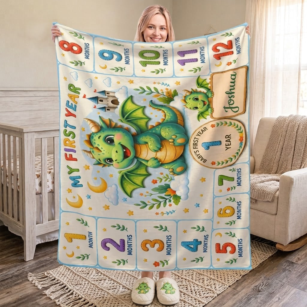 Personalized Baby Milestone Blanket – Dragon First Year