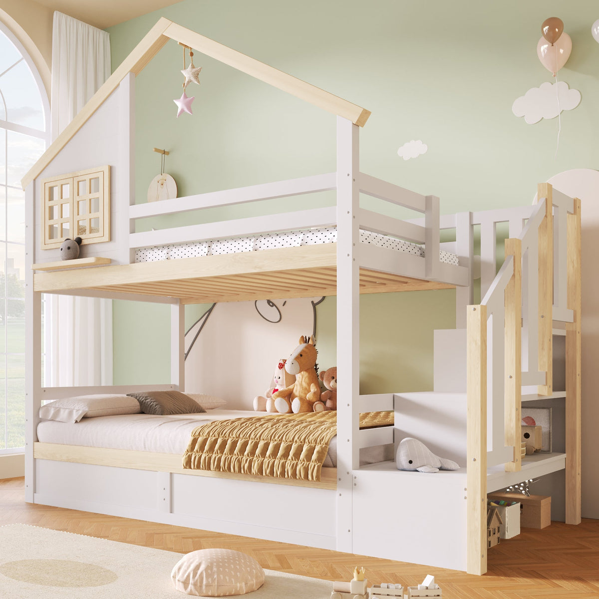Treehouse Bunk Bed with Lift-Up Storage
