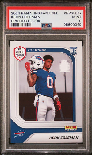 Graded 2024 Panini Instant NFL Keon Coleman #RPSFL17 RPS First Look Rookie RC Football Card PSA 9 Mint