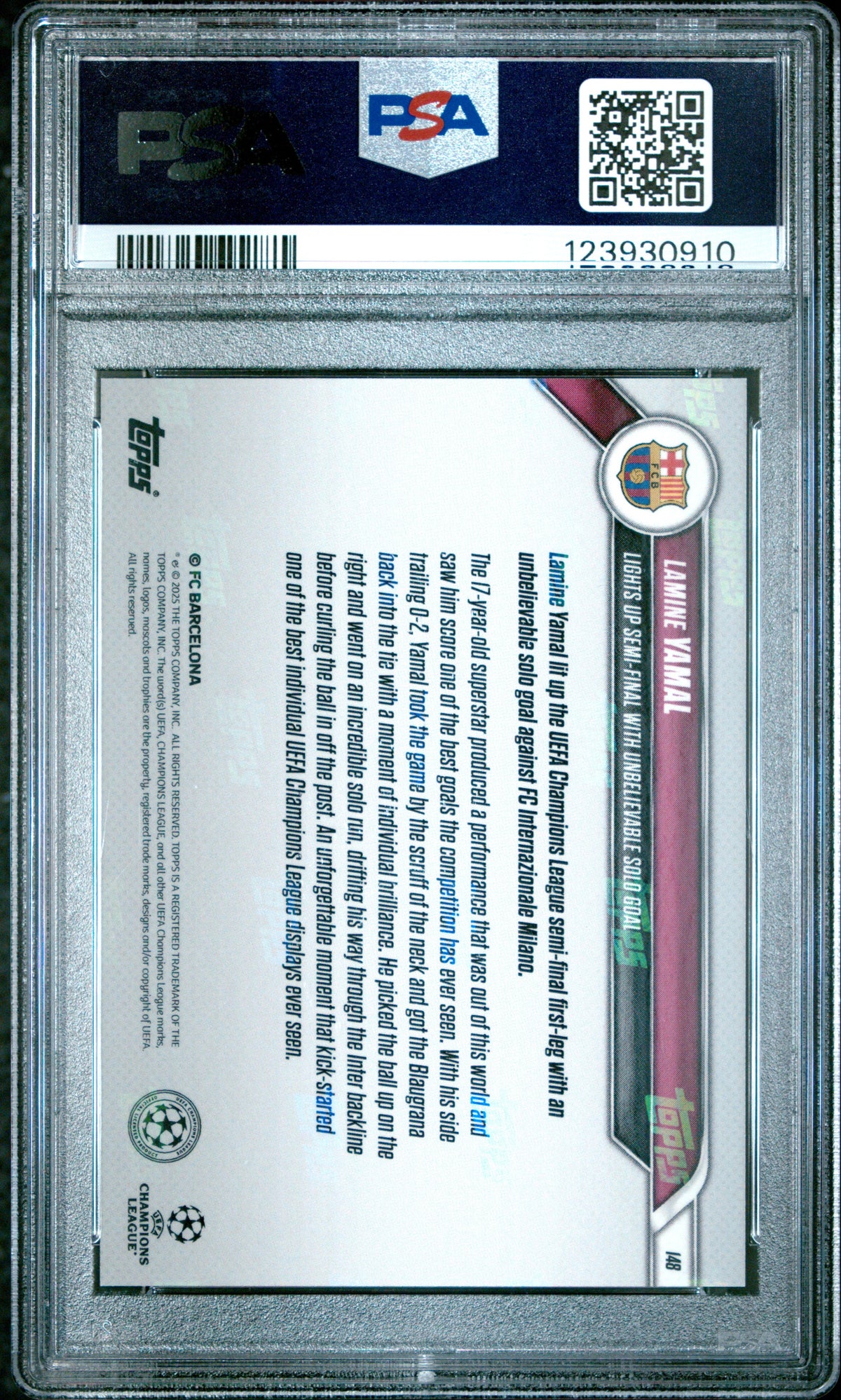 Graded 2024 Topps Now UCL Lamine Yamal #148 Rookie RC Soccer Card PSA 10 Gem Mint