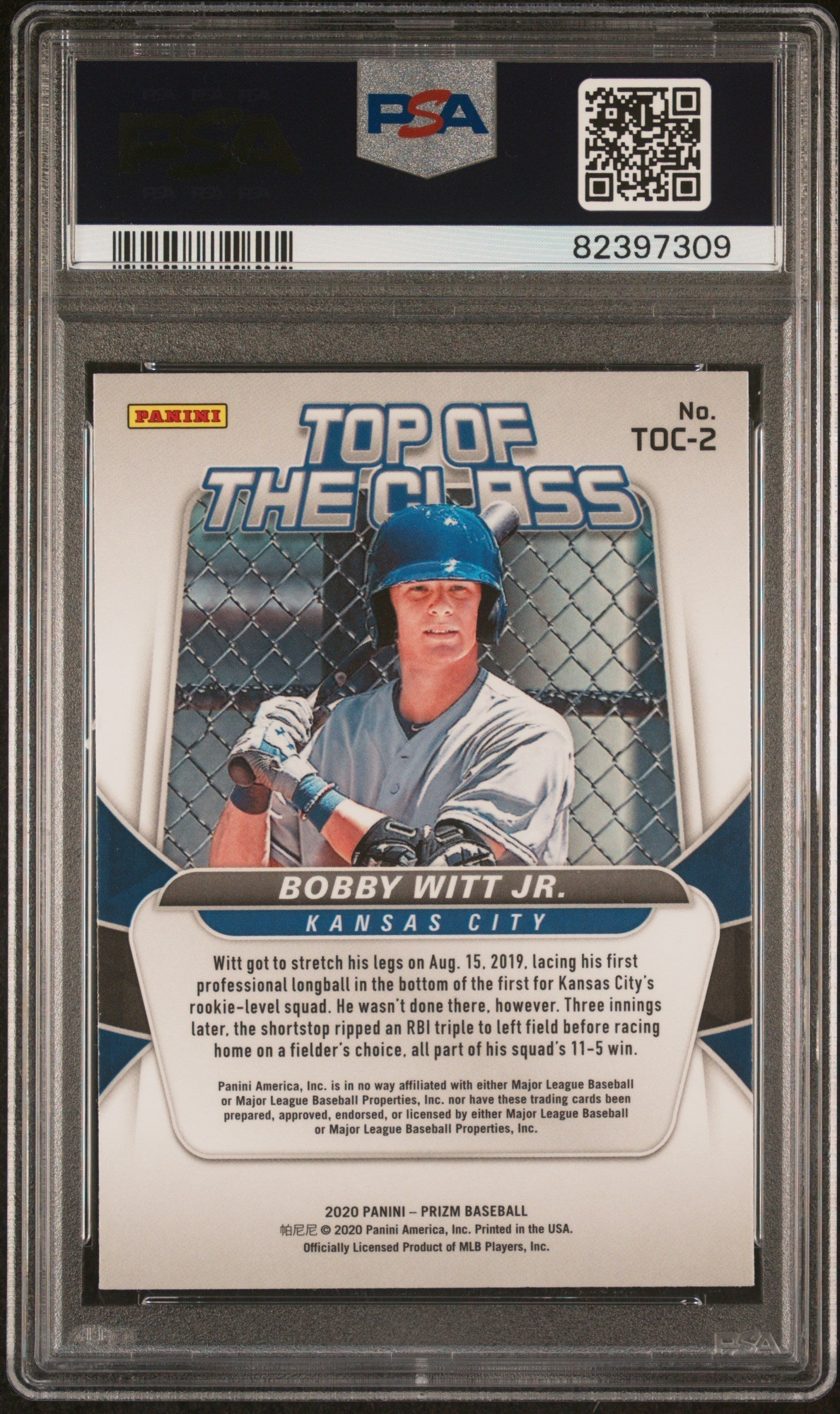 Graded 2020 Panini Prizm Bobby Witt Jr. #TOC2 Top Of The Class Rookie RC Baseball Card PSA 10 Gem Mint